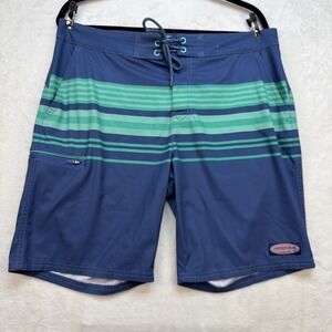 Vineyard Vines Board Shorts Mens 33 Blue Stripe Swim Trunks Performance Surf